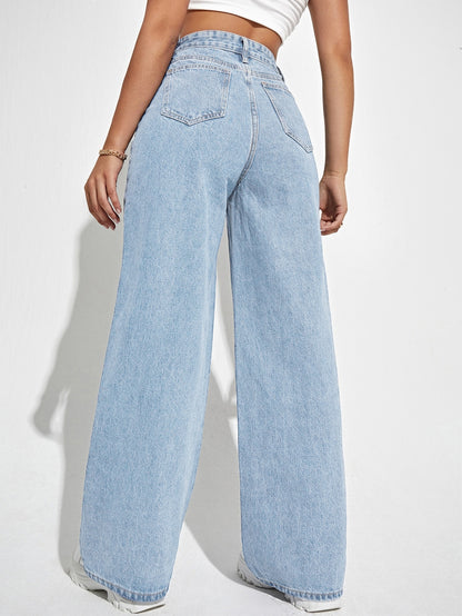 SHEIN EZwear High Waist Wide Leg Jeans Light Wash