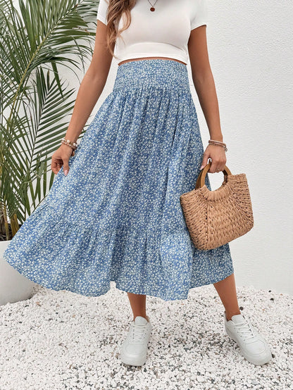 SHEIN Maternity Small Ditsy Floral Wrapped Waist Skirt Blue