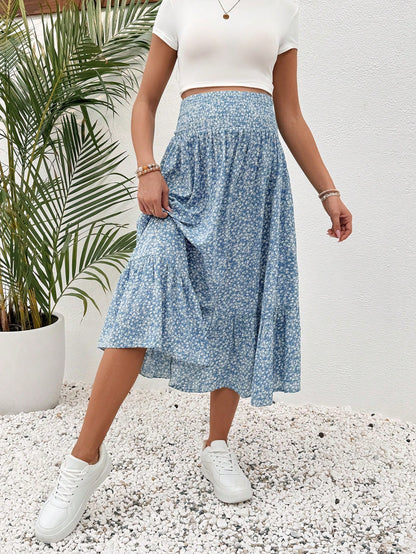 SHEIN Maternity Small Ditsy Floral Wrapped Waist Skirt Blue
