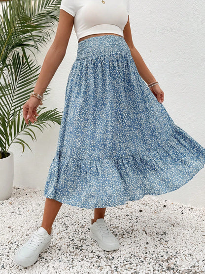 SHEIN Maternity Small Ditsy Floral Wrapped Waist Skirt Blue