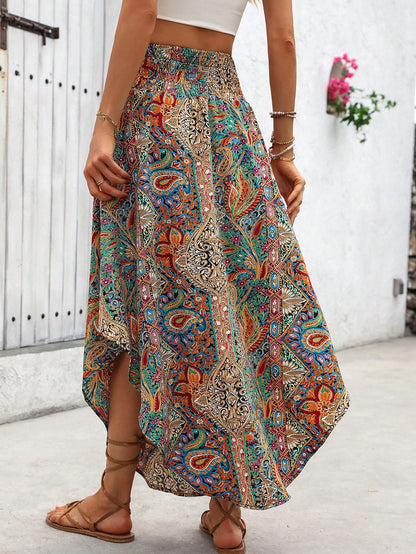 SHEIN Holidaya Holiday Random Paisley Print Curved Hem Skirt Maxi Vacation Beach Outfits Women Multicolor