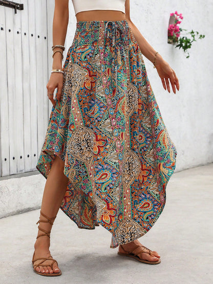 SHEIN Holidaya Holiday Random Paisley Print Curved Hem Skirt Maxi Vacation Beach Outfits Women Multicolor