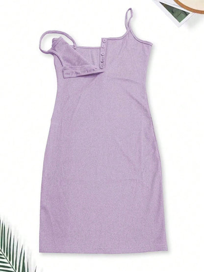 Button Front Sexy Bodycon Lingerie Dress Mauve Purple