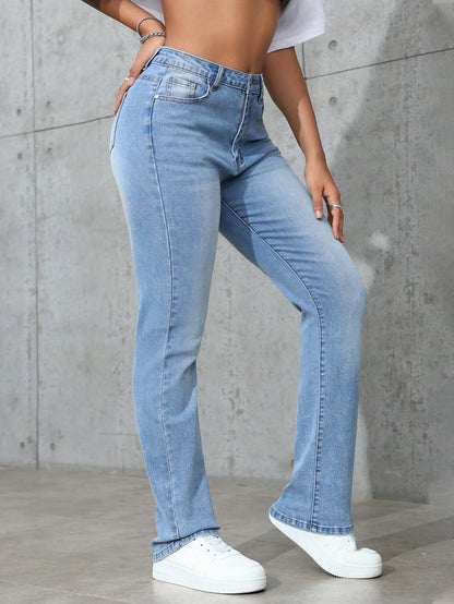 SHEIN EZwear Women's Loose Fit Casual Denim Jeans With Pockets Light Wash