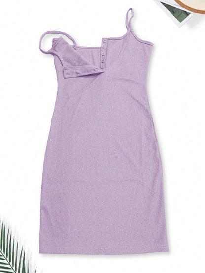 Button Front Sexy Bodycon Lingerie Dress Mauve Purple