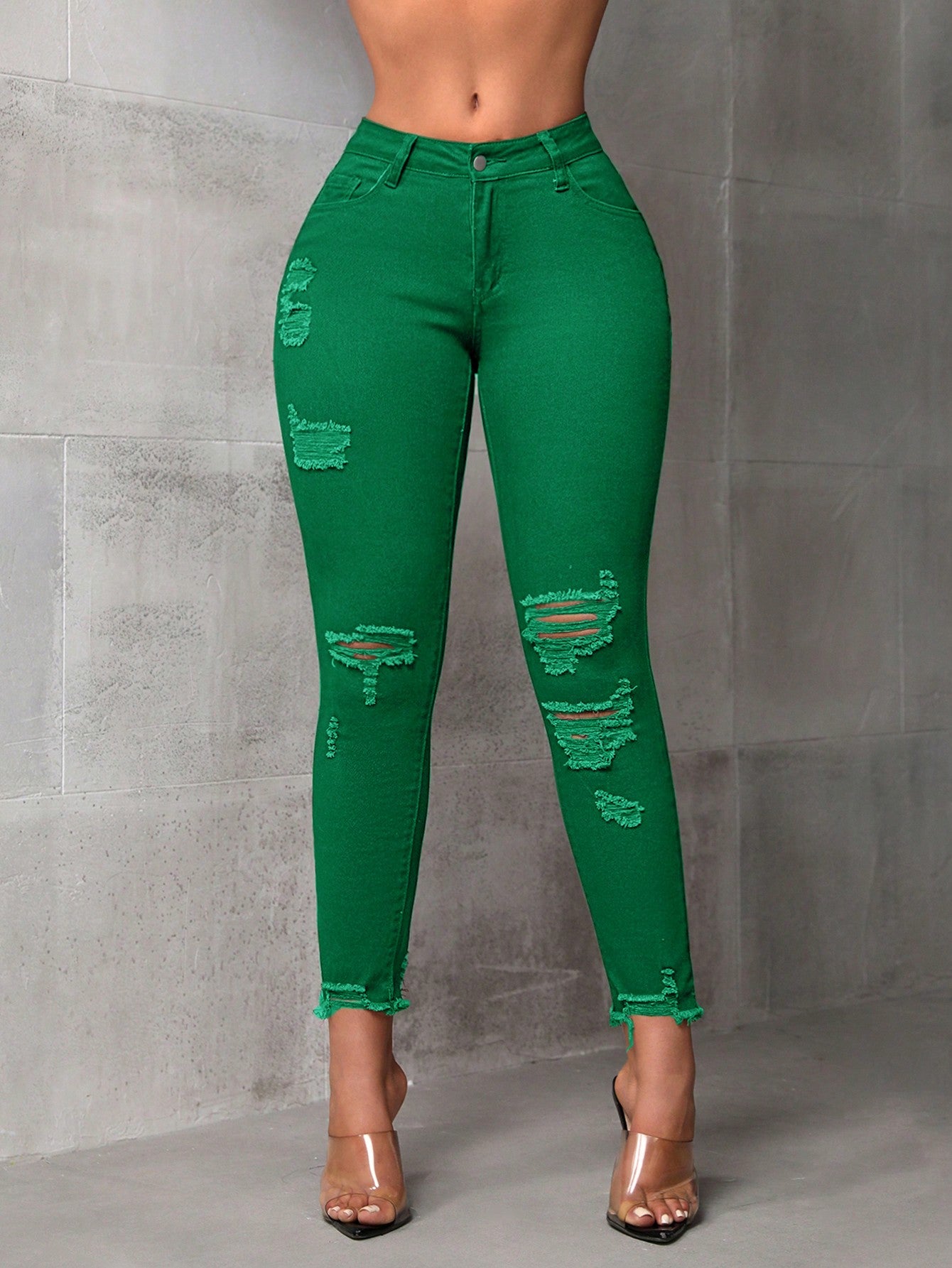 SHEIN SXY Simple Fashion Casual Denim Jeans, Everyday Wear Green